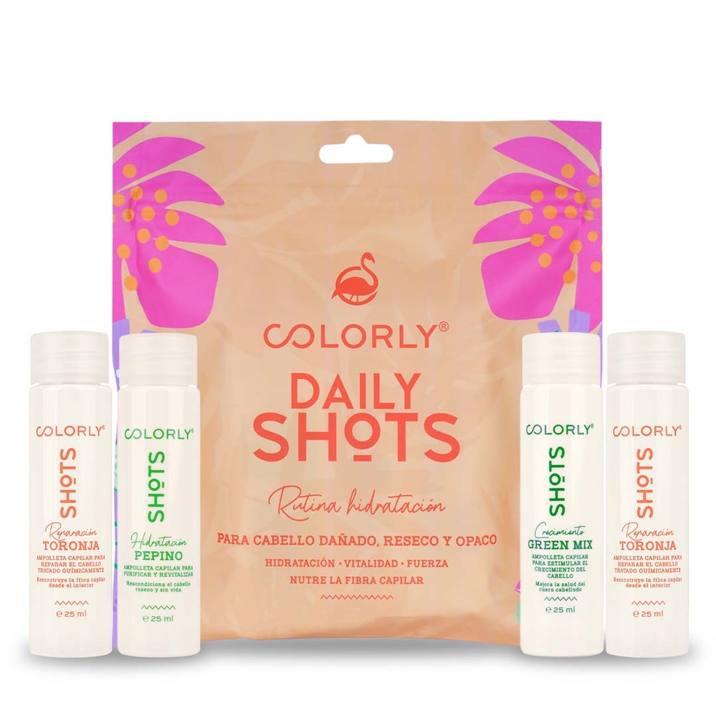 KIT 4 AMPOLLETAS RUTINA CAPILAR HIDRATACIÓN DAILY SHOTS DE COLORLY