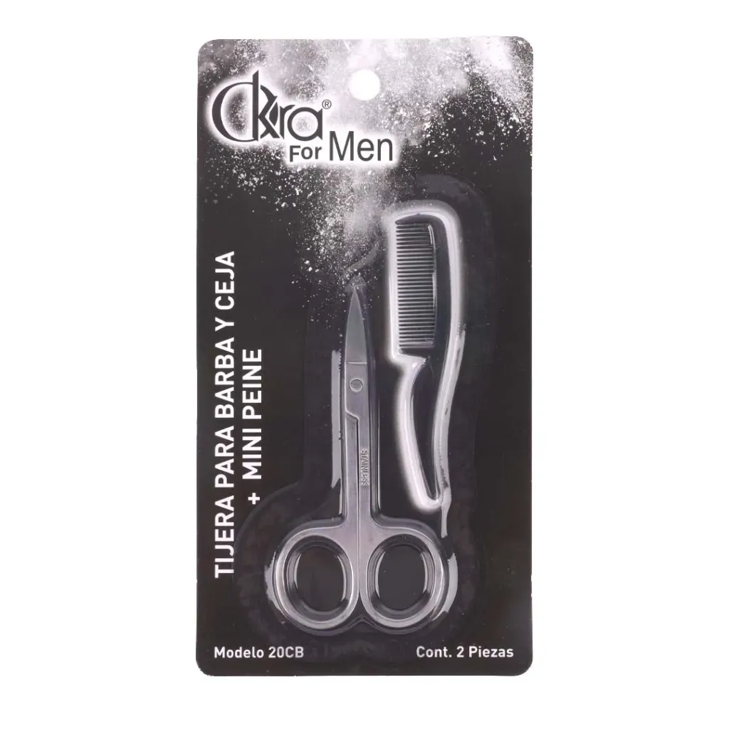 Tijera Para Barba Y Ceja + Mini Peine Okra For Men