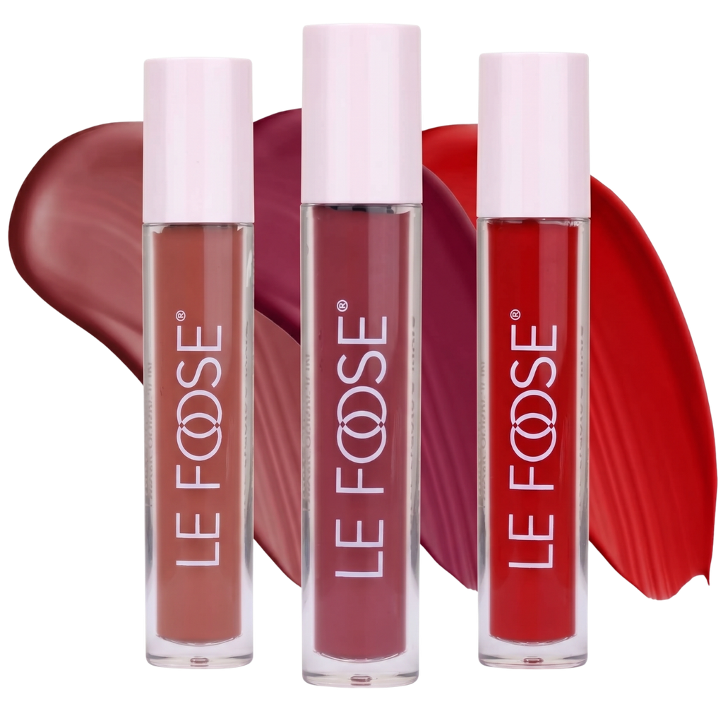 Kit de 3 Labiales Líquidos Lefoose en Tonos Nude, Rosa y Rojo